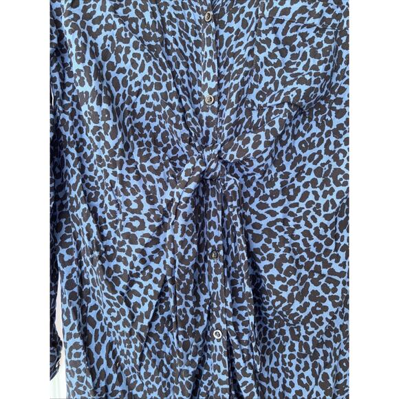 The Nu Vintage Dress Blue Animal Leopard Cheetah Tie Front Shirtdress Midi Small - Picture 4 of 7
